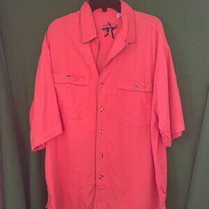 Blue Star Shirt Mens L Red Button Up Mid-Length Sleeves w/details